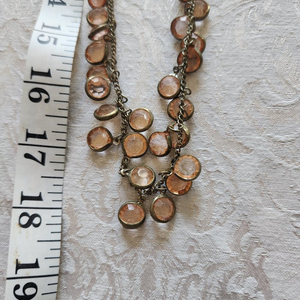 Yellow topaz colored glass 18" Necklace on a Bronze colored Chain